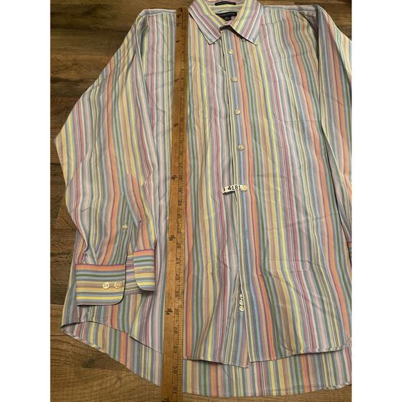 Lands End Men’s Dress Shirt Size L Multi Colored Stripes - Picture 6 of 7